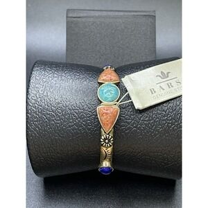 Barse NWT Turquoise, Orange‎ Coral & Blue Lapis Golden Bronze Cuff Bracelet